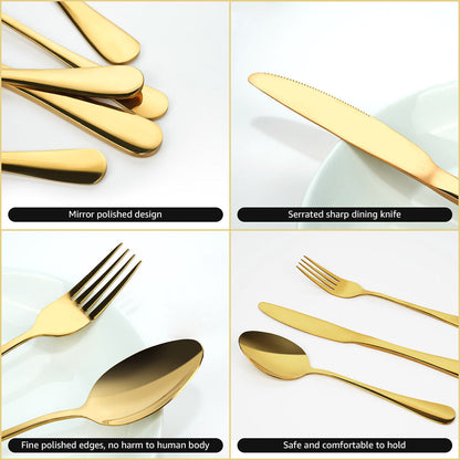 5x 5 Pieces Gold Silverware Set