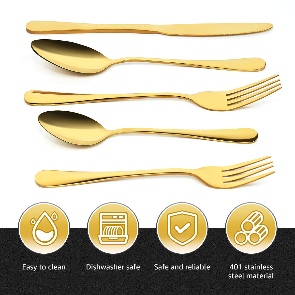 5x 5 Pieces Gold Silverware Set