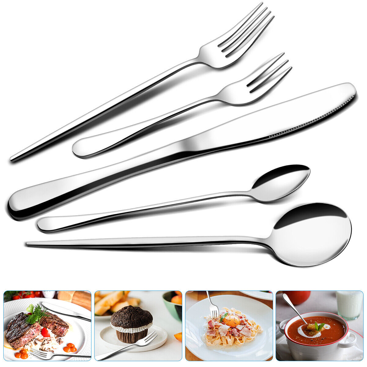 5x 5 Pieces Silver Silverware Set