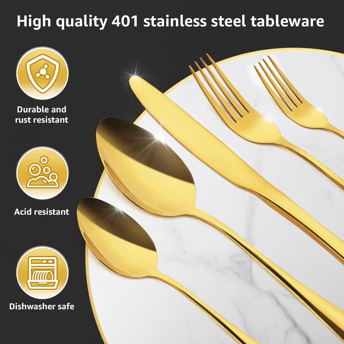 5x 5 Pieces Gold Silverware Set