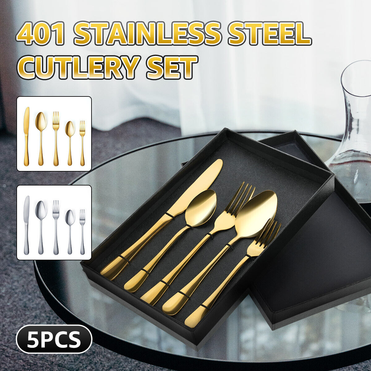 5x 5 Pieces Gold Silverware Set